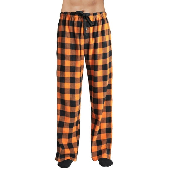 #followme Microfleece Mens Buffalo Plaid Pajama Pants with Pockets (Buffalo Plaid - Orange Black, XX-Large)