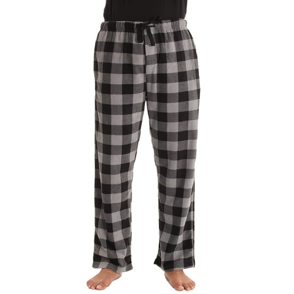 #followme Microfleece Mens Buffalo Plaid Pajama Pants with Pockets (Grey Buffalo Plaid, Medium)