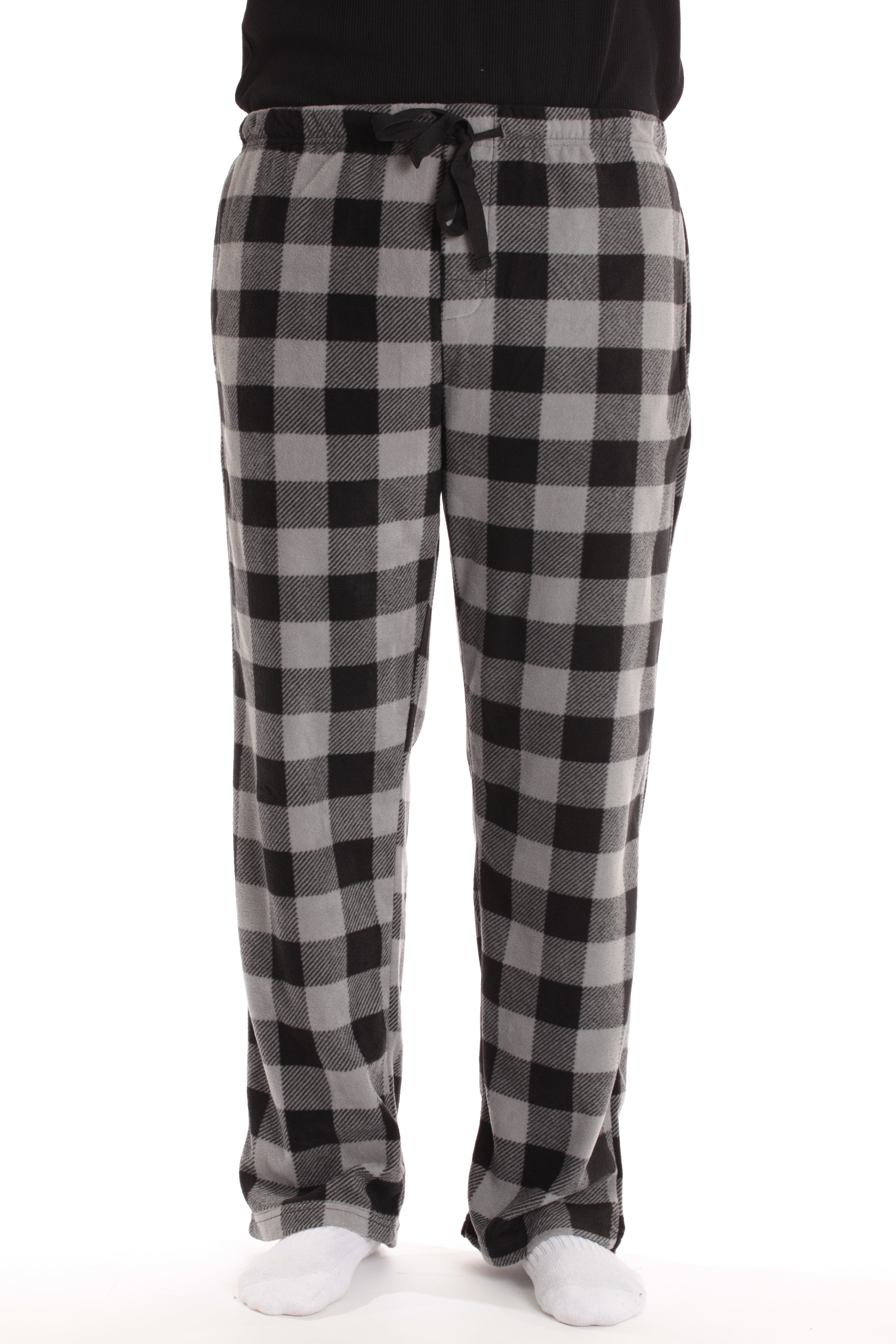 followme Microfleece Men's Buffalo Plaid Pajama Pants with Pockets (Black &  White Plaid, Small) 