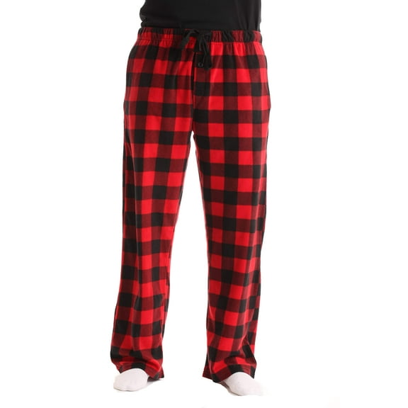 #followme Microfleece Mens Buffalo Plaid Pajama Pants with Pockets (Red Buffalo Plaid, Medium)