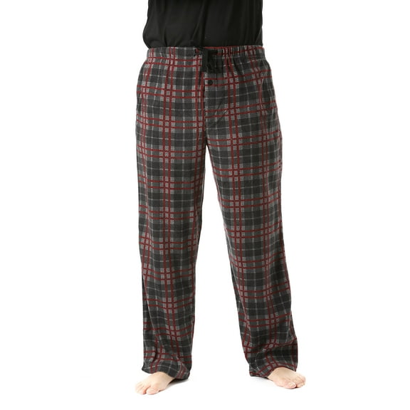 #followme Microfleece Mens Buffalo Plaid Pajama Pants with Pockets (Red, Grey & Black Plaid, Medium)