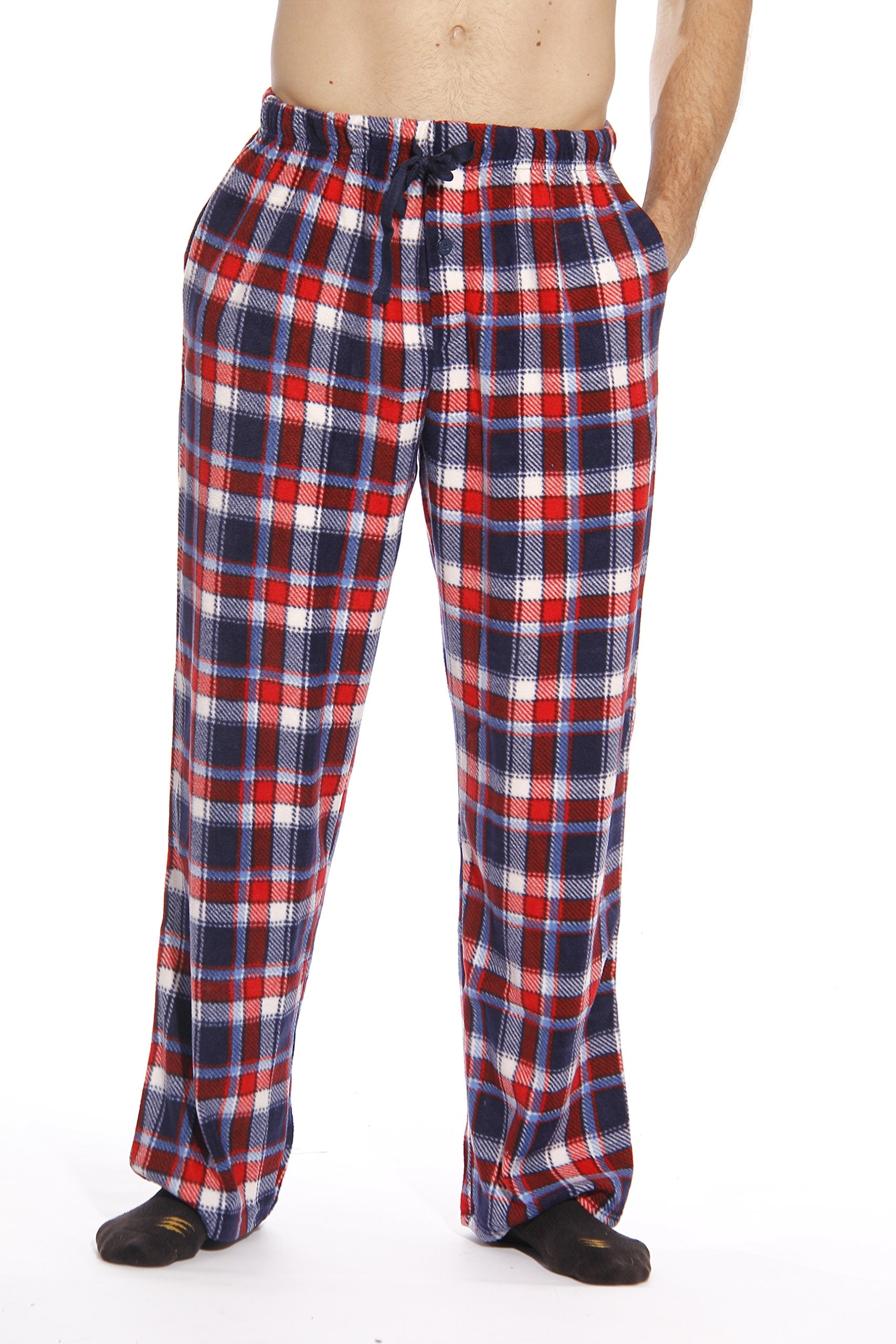 #followme Microfleece Men’s Buffalo Plaid Pajama Pants with Pockets (Red,  White & Blue Plaid, Large)