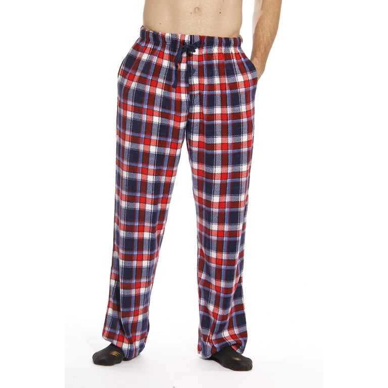 followme Microfleece Men's Buffalo Plaid Pajama Pants with Pockets (Red,  White & Blue Plaid, Large) 