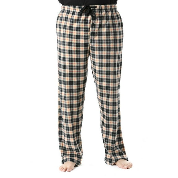 #followme Microfleece Mens Buffalo Plaid Pajama Pants with Pockets (Tan, Black & Red Plaid, Medium)