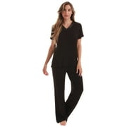 #followme Pajama Pants Set with Satin Trim 6967-10195-RED-1X (Black With Satin Trim, Small)