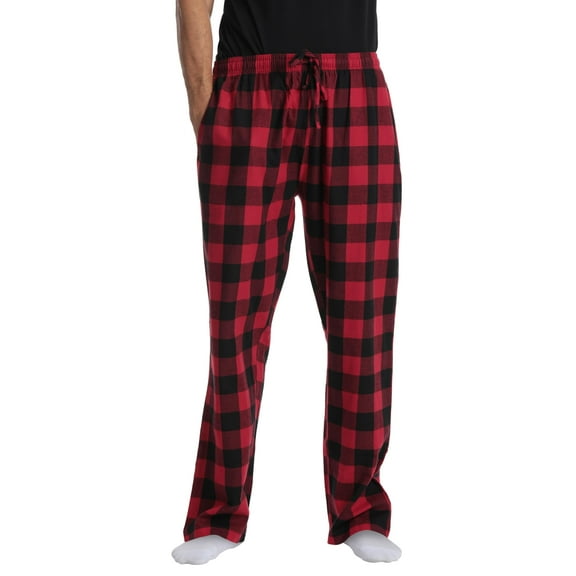 #followme Pajama Pants for Men 45915-10805-XXXL-SIOC (Buffalo Plaid - Red Black 100% Cotton Flannel, Medium)