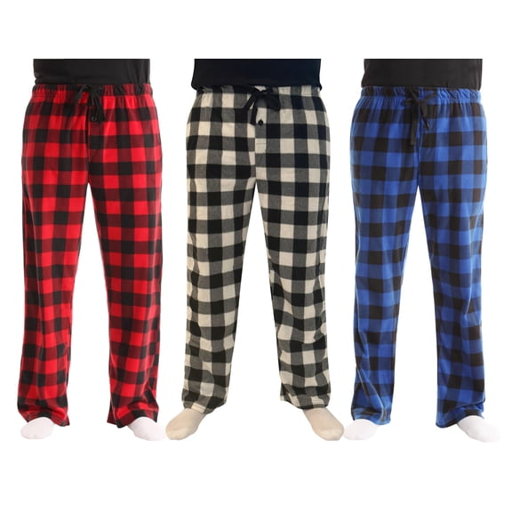 #followme Polar Fleece Pajama Pants for Men - (Pack of 3) (Three Pack - Buffalo Plaid Red, Buffalo Plaid White, and Buffalo Plaid Blue, Small)