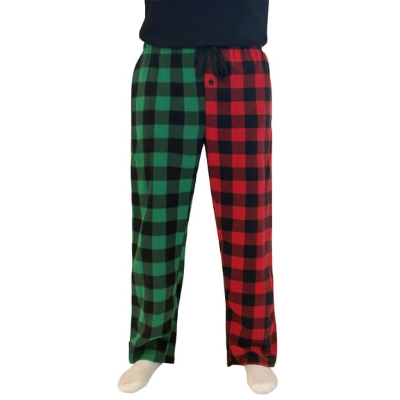 #followme Polar Fleece Pajama Pants for Men 45902-V-10773-L (Large, Buffalo Plaid - Green Red Mix Up)