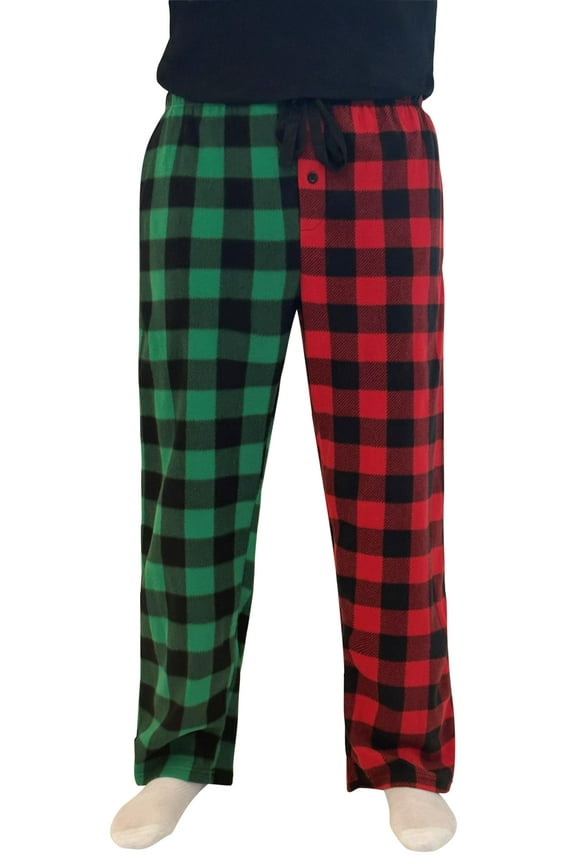 #followme Polar Fleece Pajama Pants for Men 45902-V-10773-XL (X-Large, Buffalo Plaid - Green Red Mix Up)