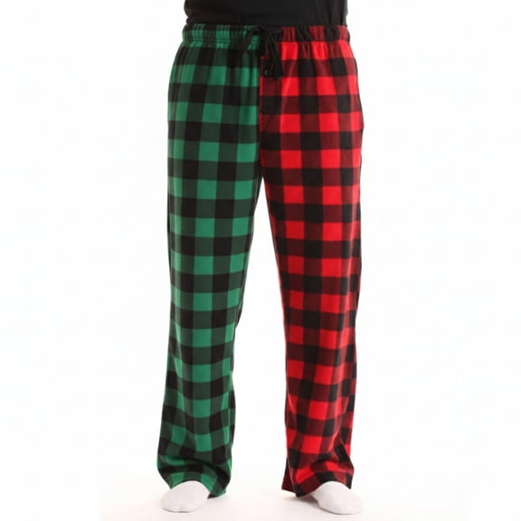 #followme Polar Fleece Pajama Pants for Men 45902-V-10773-XL (X-Large, Buffalo Plaid - Green Red Mix Up)