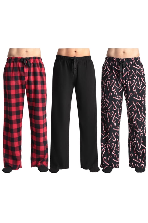 #followme Polar Fleece Pajama Pants for Men - (Pack of 3) 45960-B-M-SIOC (Medium, Three Pack - Buffalo Plaid Red, Solid Black, Candy Cane)