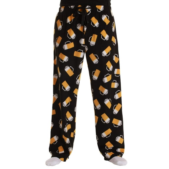 #followme Polar Fleece Pajama Pants for Men Sleepwear PJs (Black - Beer Time, Large)