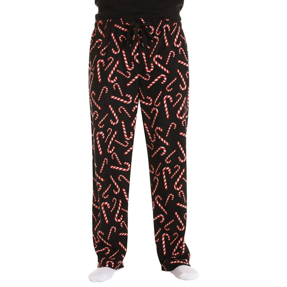 #followme Microfleece Mens Buffalo Plaid Pajama Pants with Pockets (Black - Candy Cane, Medium)