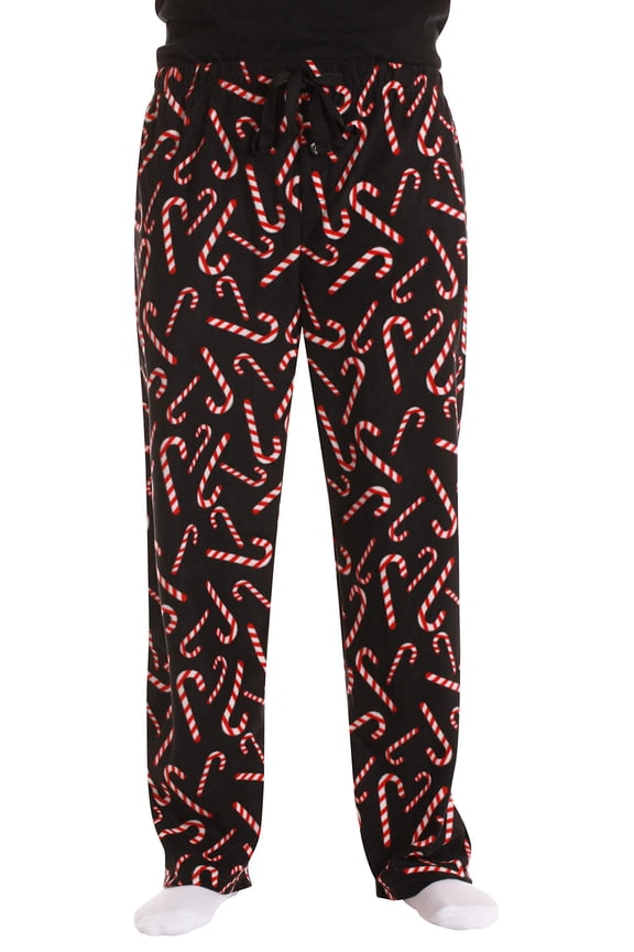 #followme Microfleece Mens Buffalo Plaid Pajama Pants with Pockets (Black - Candy Cane, Medium)