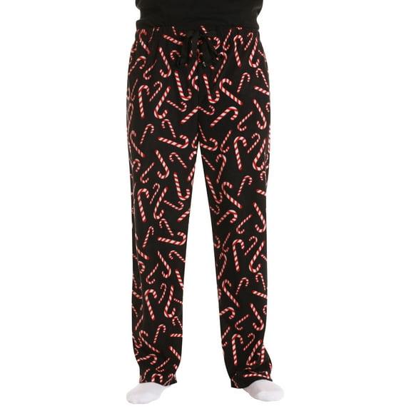 #followme Microfleece Mens Buffalo Plaid Pajama Pants with Pockets (Black - Candy Cane, Small)