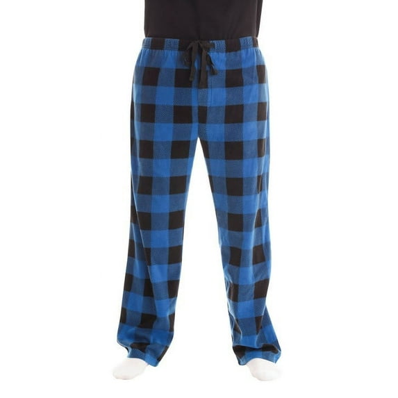 #followme Polar Fleece Pajama Pants for Men Sleepwear PJs (Buffalo Plaid Enlarged Blue Black, Large)