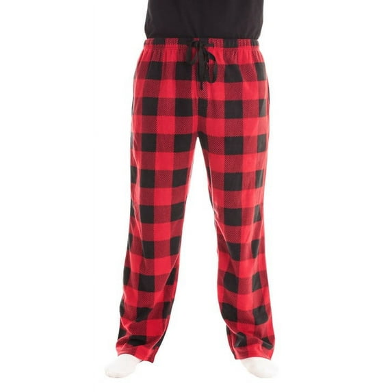 #followme Polar Fleece Pajama Pants for Men Sleepwear PJs (Buffalo Plaid Enlarged Red Black, Medium)