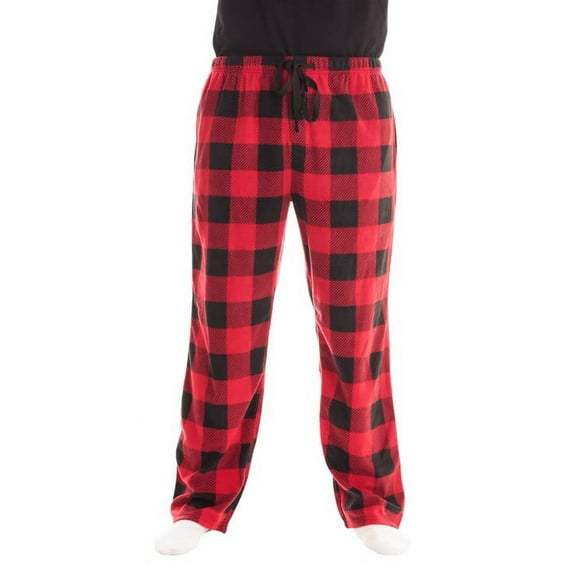 #followme Polar Fleece Pajama Pants for Men Sleepwear PJs (Buffalo Plaid Enlarged Red Black, X-Large)