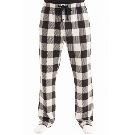 #followme Polar Fleece Pajama Pants for Men Sleepwear PJs (Buffalo Plaid Enlarged White Black, 3X-Large)