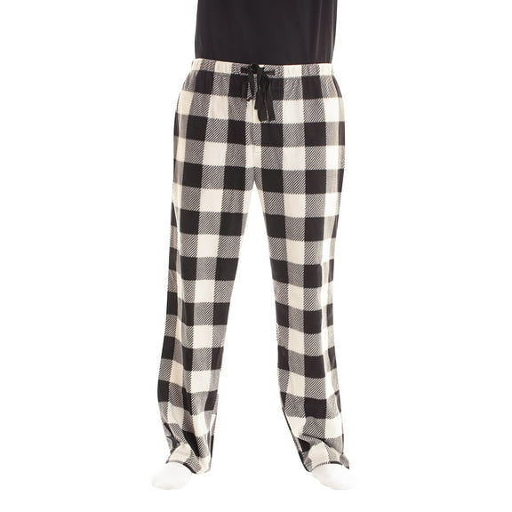 #followme Polar Fleece Pajama Pants for Men Sleepwear PJs (Buffalo Plaid Enlarged White Black, Large)