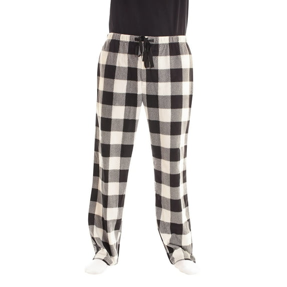 #followme Polar Fleece Pajama Pants for Men Sleepwear PJs (Buffalo Plaid Enlarged White Black, Large)