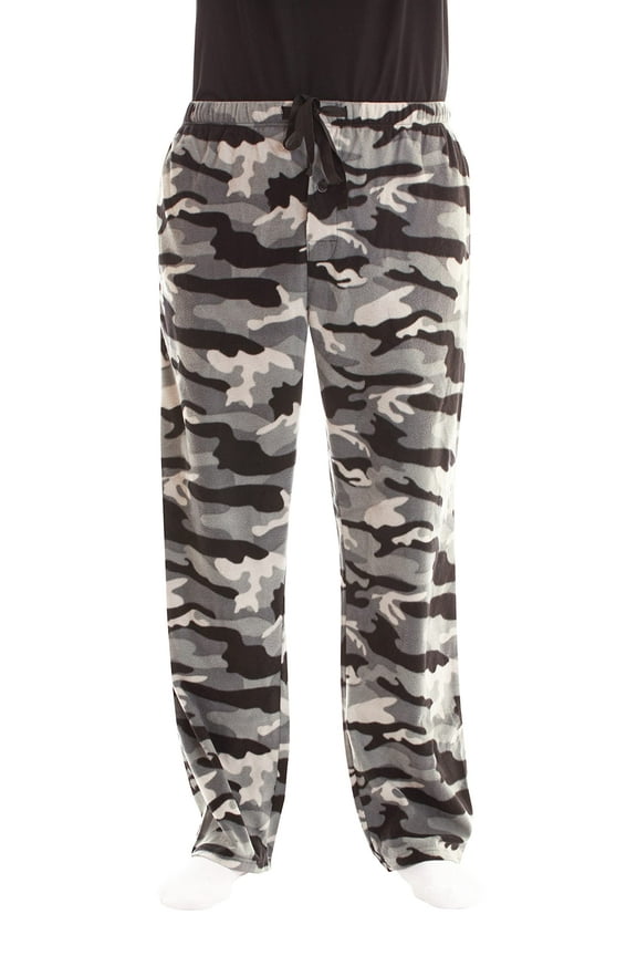 #followme Polar Fleece Pajama Pants for Men Sleepwear PJs (Camouflage Black Grey, Large)