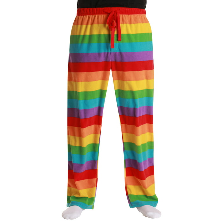 #followme Polar Fleece Pajama Pants for Men Sleepwear PJs (Rainbow Stripe,  Large)