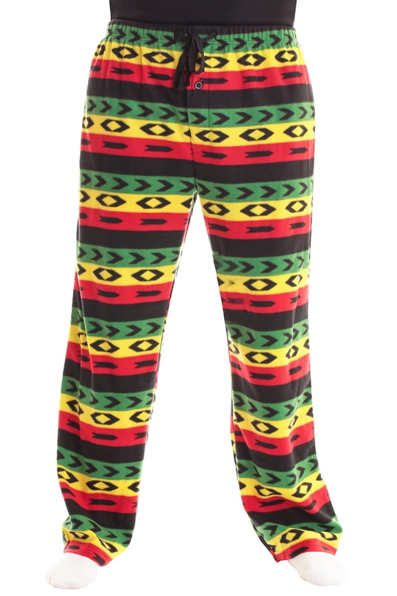 #followme Polar Fleece Pajama Pants for Men Sleepwear PJs (Rasta Tribal, Medium)