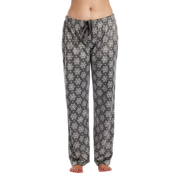 #followme Silky Fleece Buffalo Plaid Pajama Pants for Women (Holiday Snowflake, Large)
