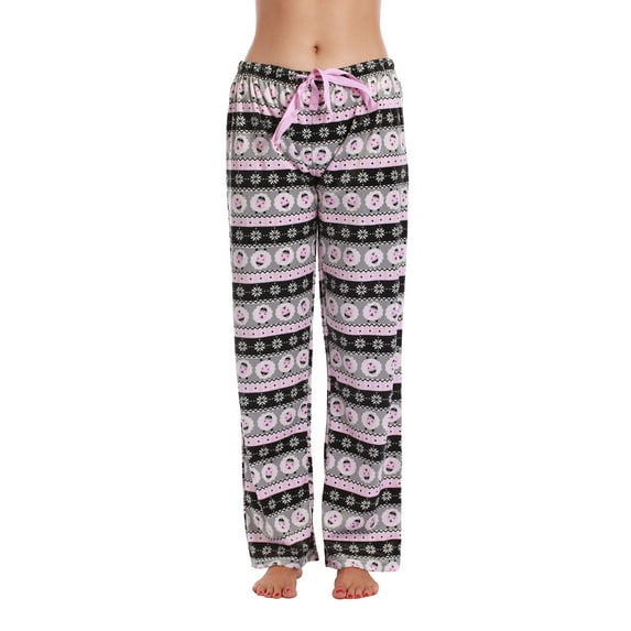 #followme Silky Fleece Buffalo Plaid Pajama Pants for Women (Sheep Fairisle, Medium)