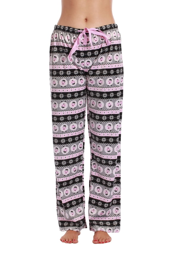 #followme Silky Fleece Buffalo Plaid Pajama Pants for Women (Sheep Fairisle, X-Small)