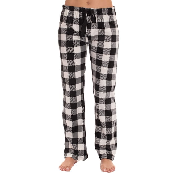 #followme Silky Fleece Buffalo Plaid Pajama Pants for Women (White Buffalo Plaid, 2X)