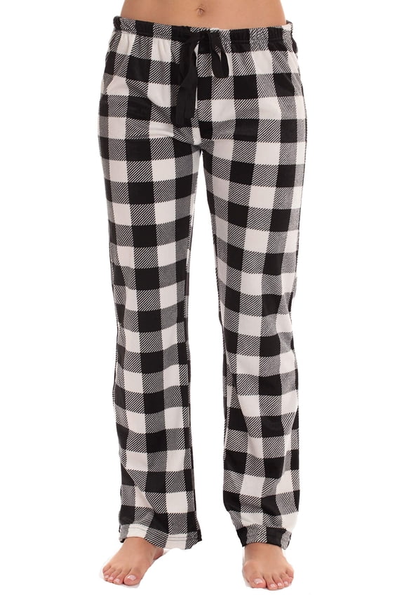 #followme Silky Fleece Buffalo Plaid Pajama Pants for Women (White  Buffalo Plaid, X-Small)