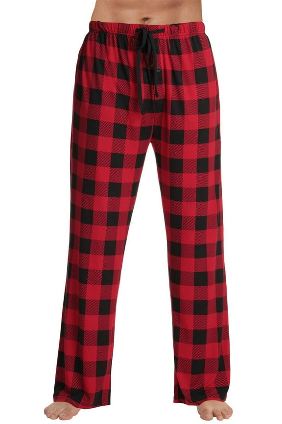 #followme Super Soft Men's Polyspandex Pajama Pants with Pockets (Red Buffalo Plaid, X-Large)