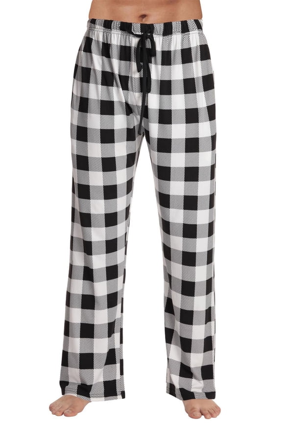 #followme Super Soft Men's Polyspandex Pajama Pants with Pockets (White Buffalo Plaid, X-Large)