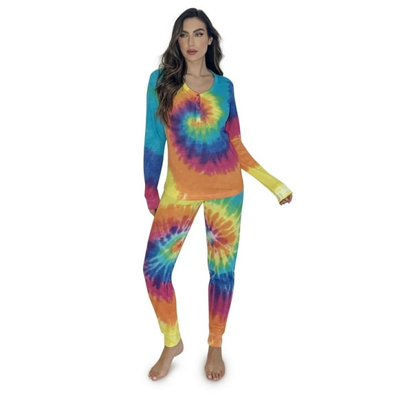 #followme Tie Dye 2 Piece Jogger Thermal Pajama Set for Women 6862-10575-XXL (Tie Dye Bright, Small)