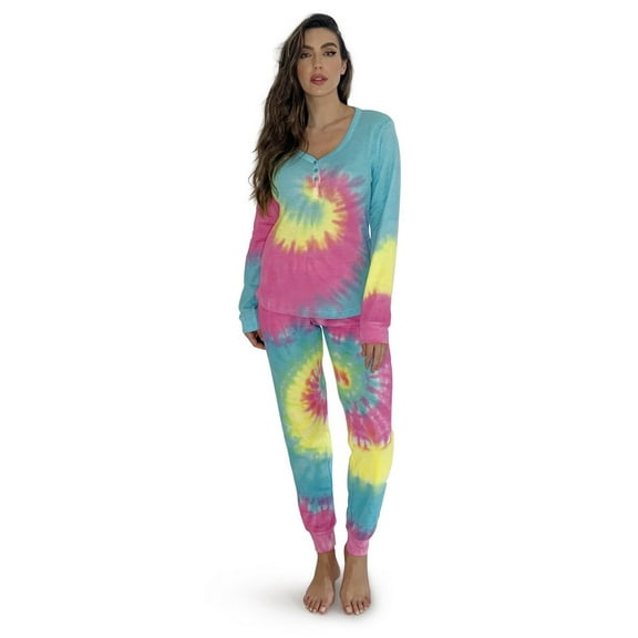 #followme Tie Dye 2 Piece Jogger Thermal Pajama Set for Women 6862-10575-XXL (Tie Dye Pastel Swirl, Small)