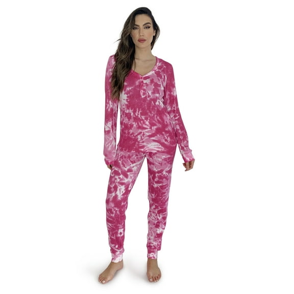 #followme Tie Dye 2 Piece Jogger Thermal Pajama Set for Women 6862-10575-XXL (Tie Dye Pink, X-Small)