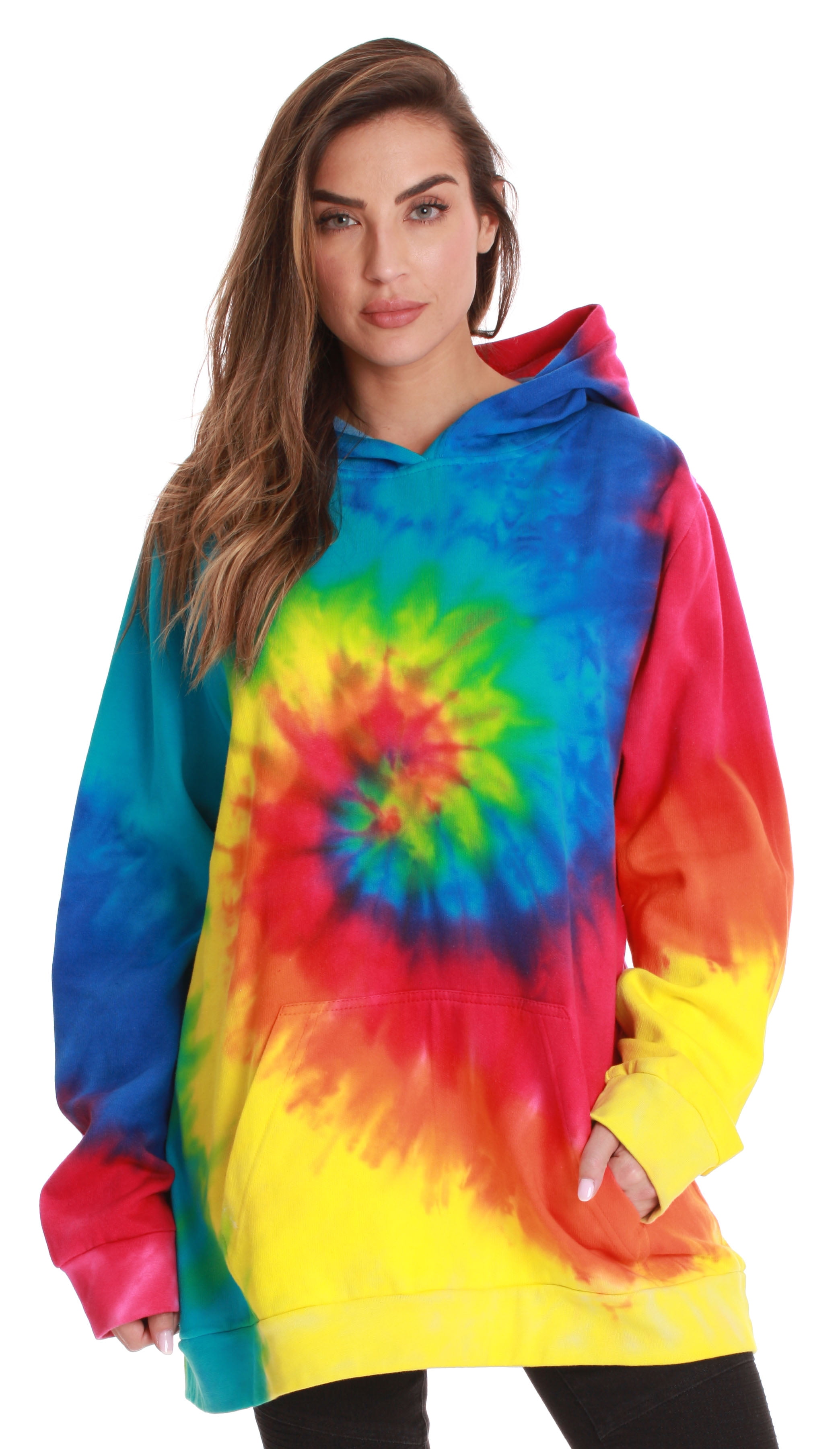 #followme Tie Dye Pullover Hoodie for Men and Women Fleece Hooded Sweatshirt (Tie Dye Bright, X-Small)