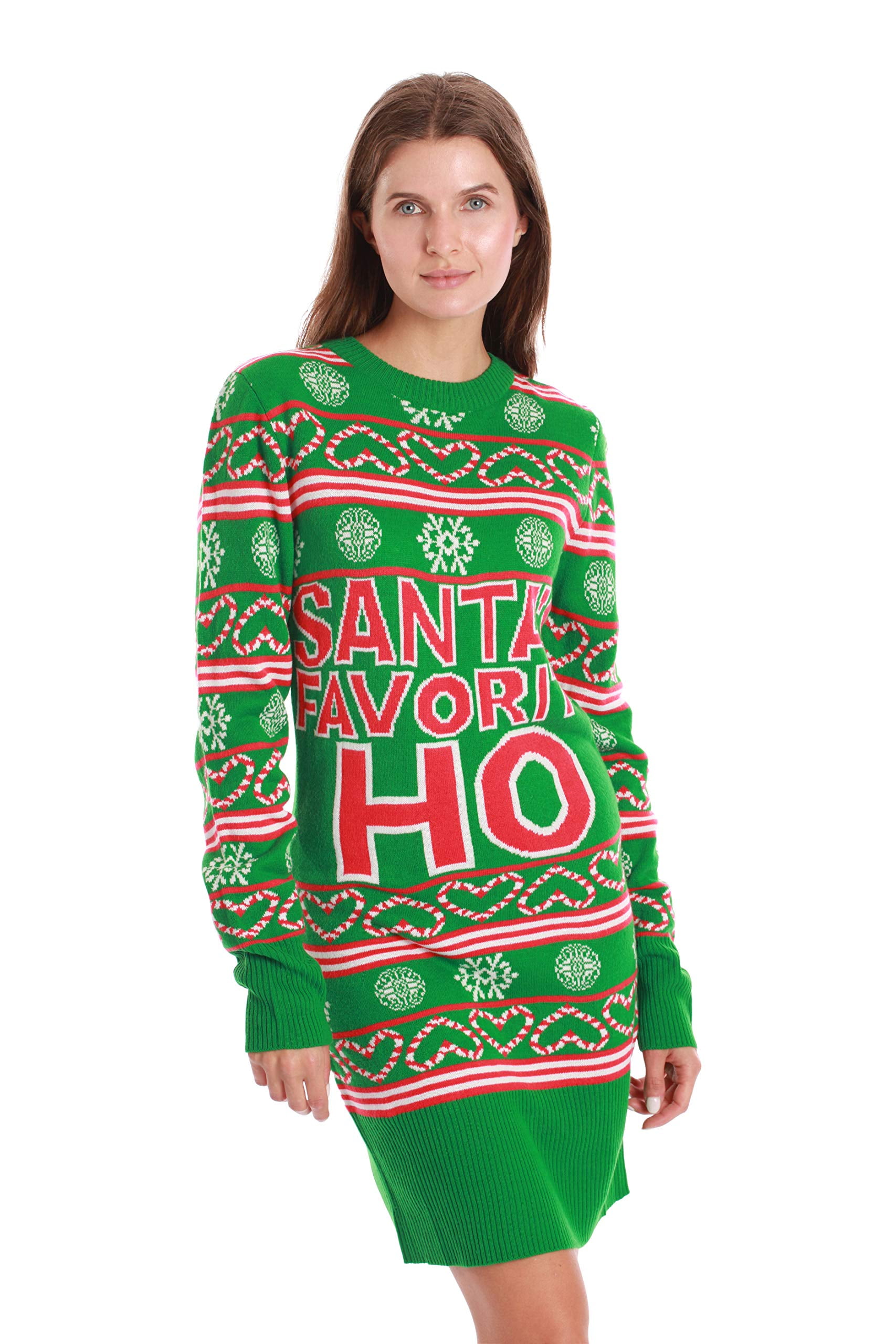 followme Ugly Christmas Holiday Sweater Dress 6872225M (Green Santa's Favorite Dress