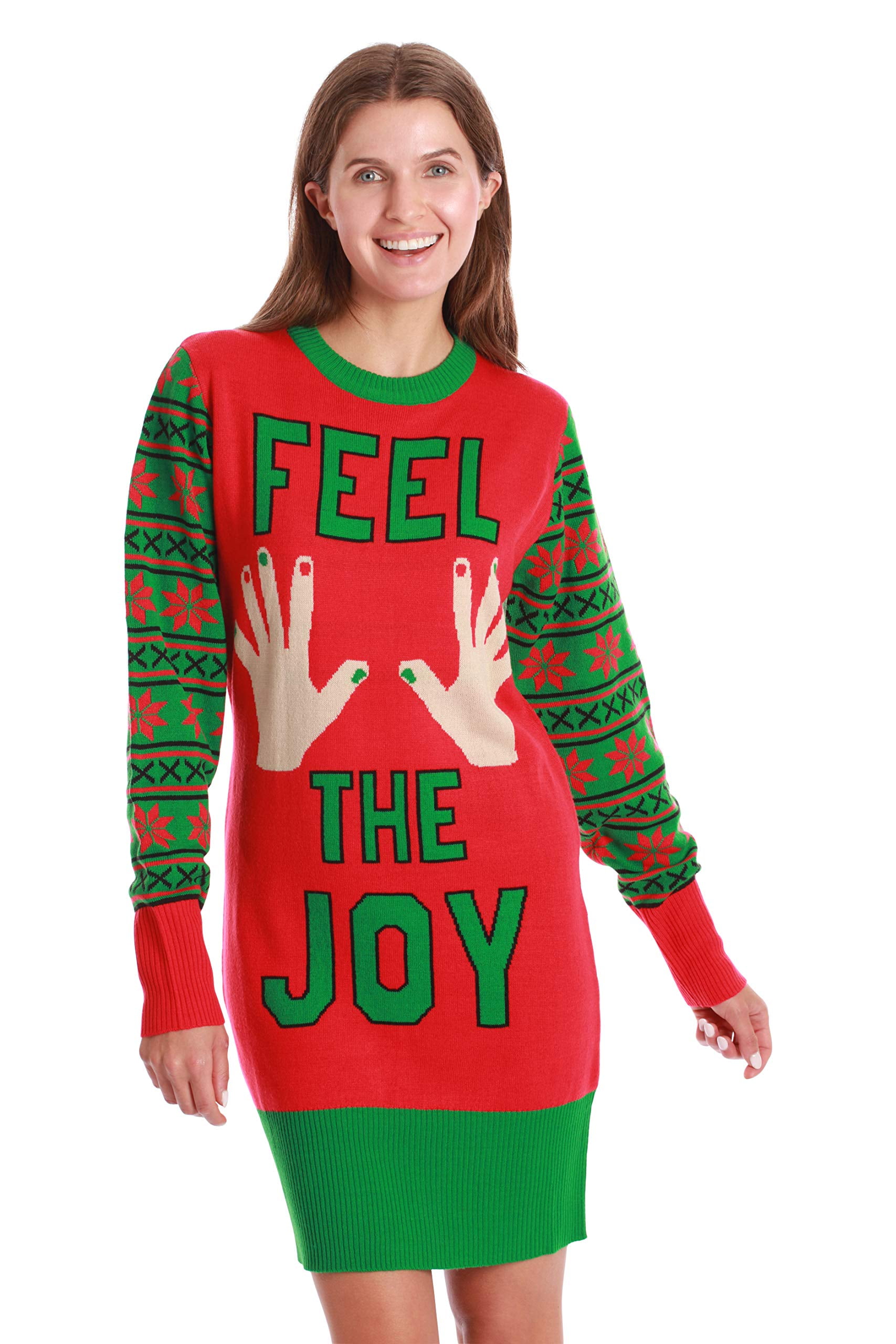 red christmas sweater dress Women's Ugly Christmas Sweater Dress Real Thick And Sprucey Cardinal Red