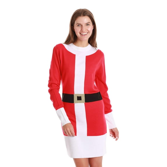 #followme Ugly Christmas Holiday Sweater Dress 6872-225-M (Red - Santa Baby Dress, Small)