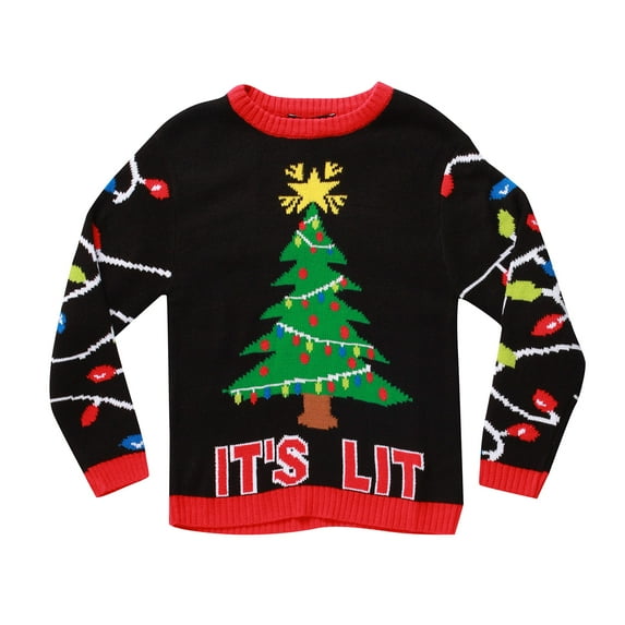 #followme Ugly Christmas Sweaters for Girls 68601-363-7-8 (Black - It's Lit, 14-16 Years)