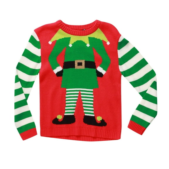 #followme Ugly Christmas Sweaters for Girls 68601-363-7-8 (Red - Elf, Girls 10-12)