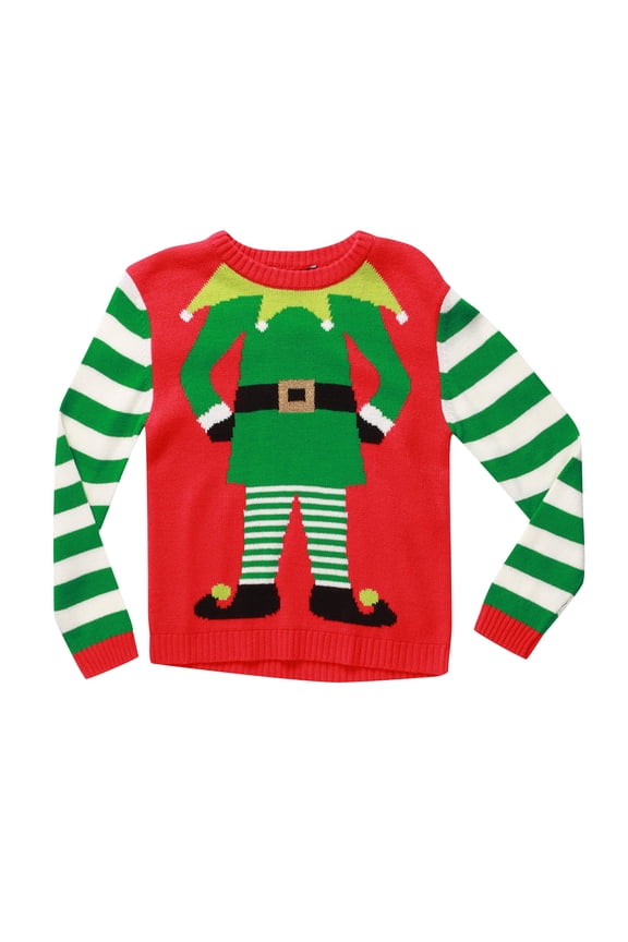 #followme Ugly Christmas Sweaters for Girls 68601-363-7-8 (Red - Elf, Girls 10-12)