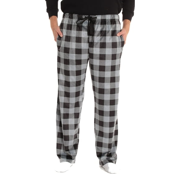 #followme Ultra Soft Fleece Men's Plaid Pajama Pants with Pockets (Black & Grey Buffalo Plaid, XX-Large)