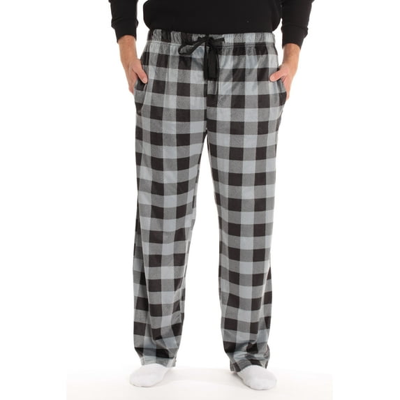 #followme Ultra Soft Fleece Men's Plaid Pajama Pants with Pockets (Black & Grey Buffalo Plaid, XXX-Large)