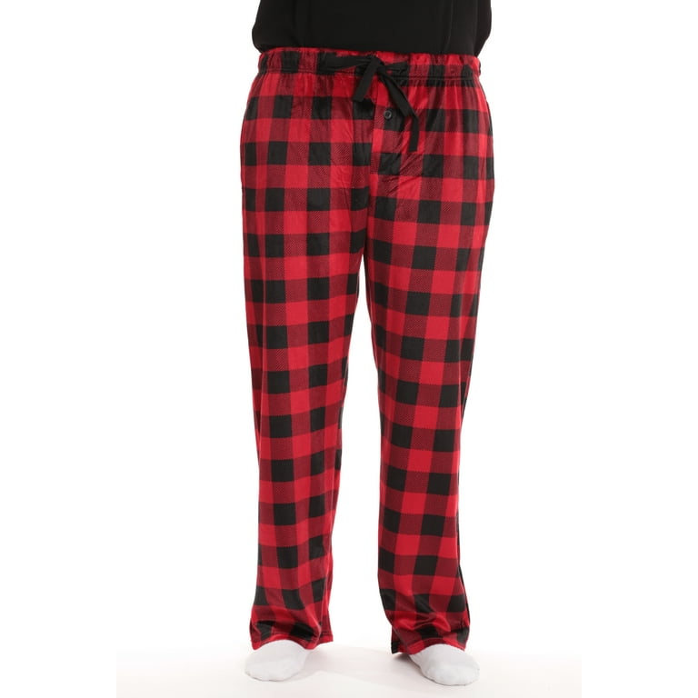 followme Ultra Soft Fleece Men's Plaid Pajama Pants with Pockets (Black &  Red Buffalo Plaid, Small) 