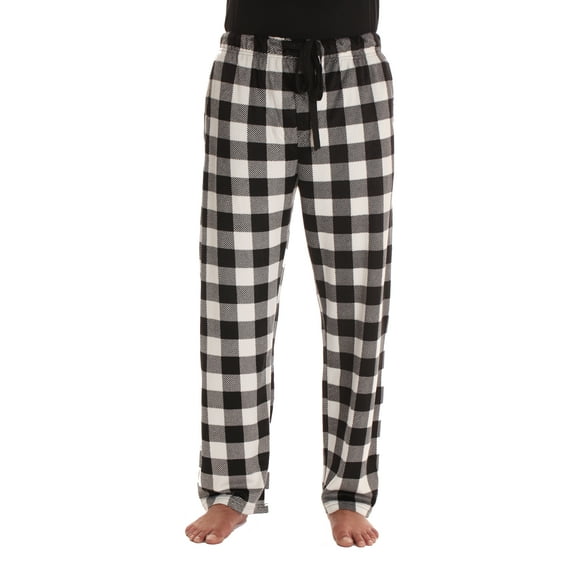 #followme Ultra Soft Fleece Men's Plaid Pajama Pants with Pockets (Black & White Buffalo Plaid, X-Large)