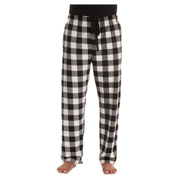 #followme Ultra Soft Fleece Men's Plaid Pajama Pants with Pockets (Black & White Buffalo Plaid, XX-Large)